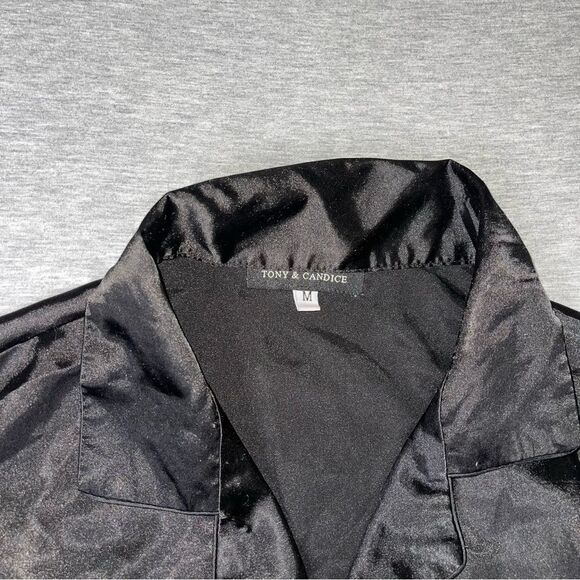 Tony & Candice Men’s Solid Black Satin PJ 2 PCS. Set - Picture 7 of 13